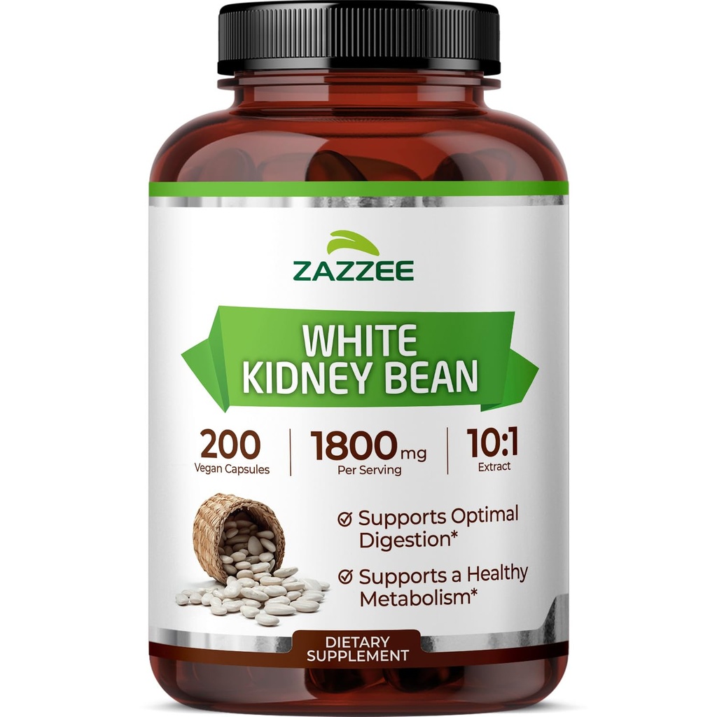 Zazzee Biała Nerka Fasola 10: 1 Ekstrakt, 1800 mg na serwowanie, 200 Kapsułek wegańskich, Ponad 2 Dostawy Miesiąc, Standaryzowane, Skoncentrowany 10X Ekstrakt, 100% Wegetarianin, All- Natural i Non-GMO, Made in USA