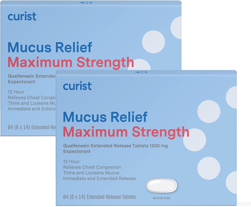 Kurier Guaifenesin 1200 mg Rozszerzona release Mucus Relief Maximum Strength - 168 Count Bulk Extended Release Tablets - Reduct Mucus Clear Congestion (2 opakowania po 84 tabletki)