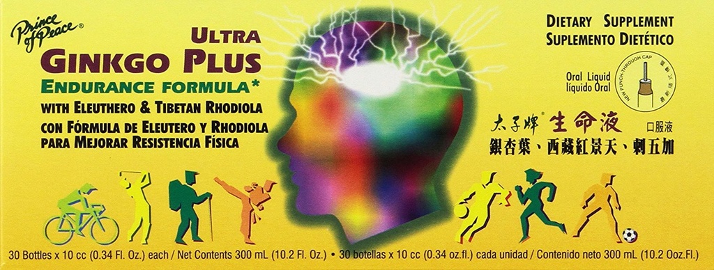 Prince of Peace Ultra Ginkgo Plus, 30 butelek, 0,34 fl. oz. Każdy - Suplement Boost Mózgu - Wsparcie dla aktywnych stylów życia - Ginkgo Biloba dla Endurance