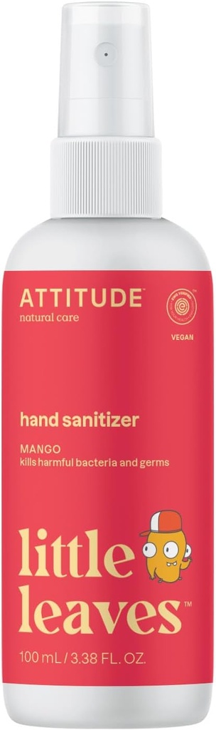 ATENTION DE Sterylizator do rąk Spray dla dzieci i dorosłych, EGG zweryfikowany, Rozmiar podróży, Dermatologicznie Tested, Roślina i Mineral Based, Wegan, Mango, 3.5 Fl Oz (Butelka spray)