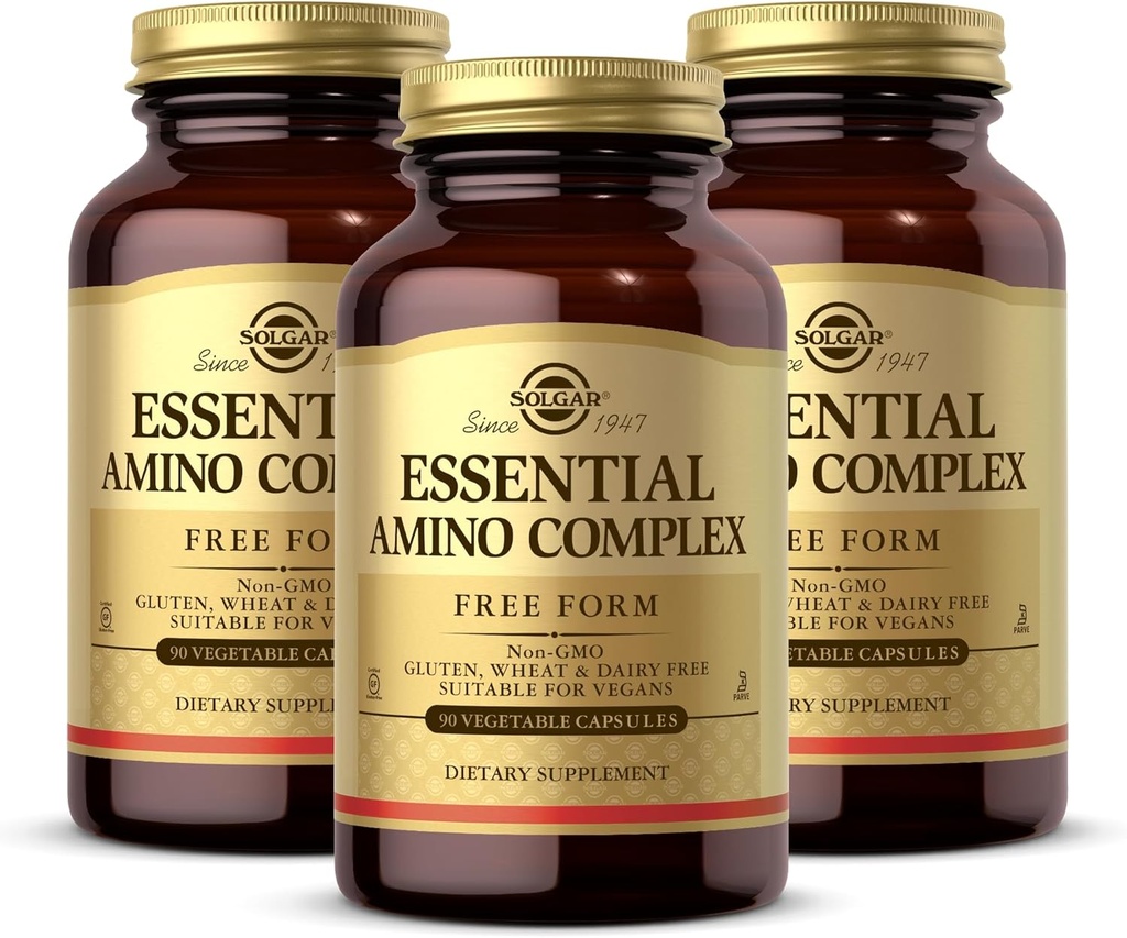 Solgar Essential Amino Complex, 90 Kapsułki warzyw (Pack of 3) - Wolna forma Esential Amino Acids - Non-GMO, Wegan, Gluten Free, Dairy Free, Kosher - 270 Wszystkich Sług
