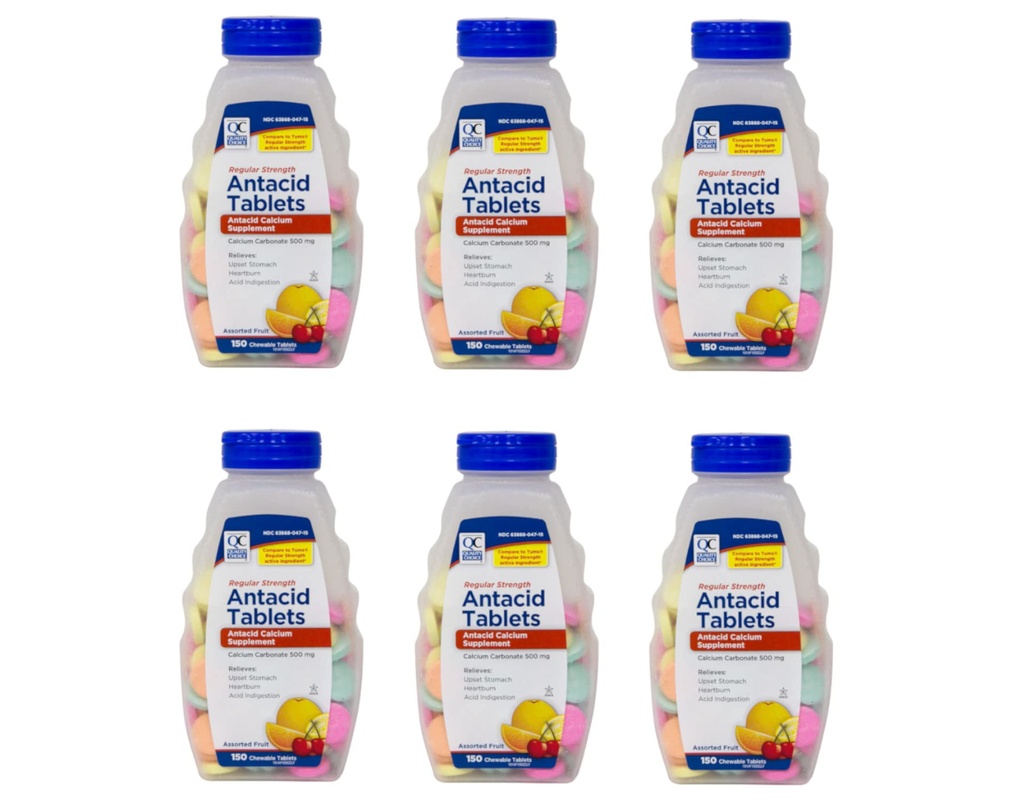 Wybór jakości Regularna siła Karbonian wapnia 500 mg Antacid Chewable Tablets, 150 Count - Opakowanie po 6