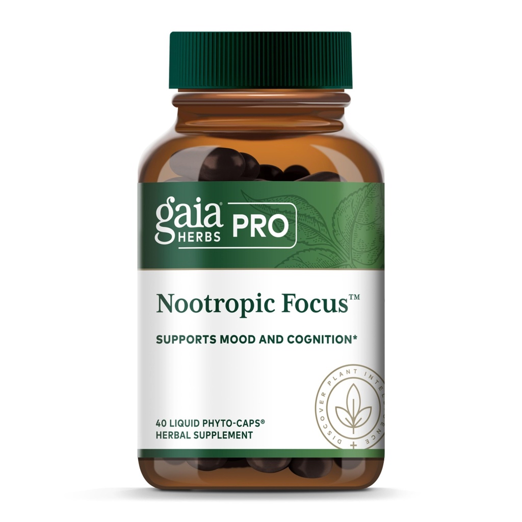 GAIA HERBS PRO Nootropic Focus - Brain Health Supplement Support Supplement * - Nootropic Supplement with Saffron, Ginkgo Leaf Extract & Lemon Balm - Vegan, Gluten- Free - 40 Liquid Phyto- Caps (20 Servings)