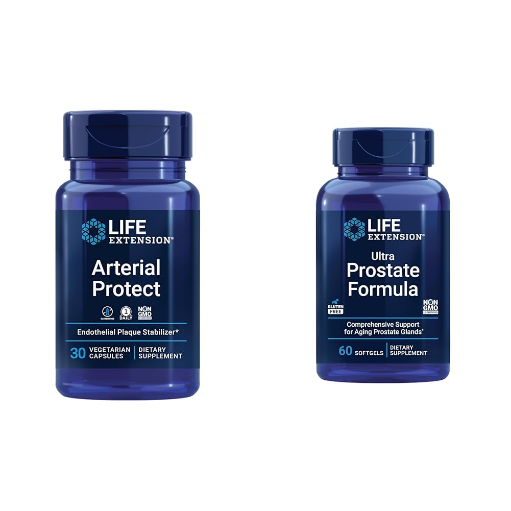 Life Extension Arterial Protect - Suplement do ciśnienia krwi dla zdrowia serca i Ultra Prostate Formuła, Saw Palmetto dla mężczyzn, pigeum, kłucie Nettle Root, likopen