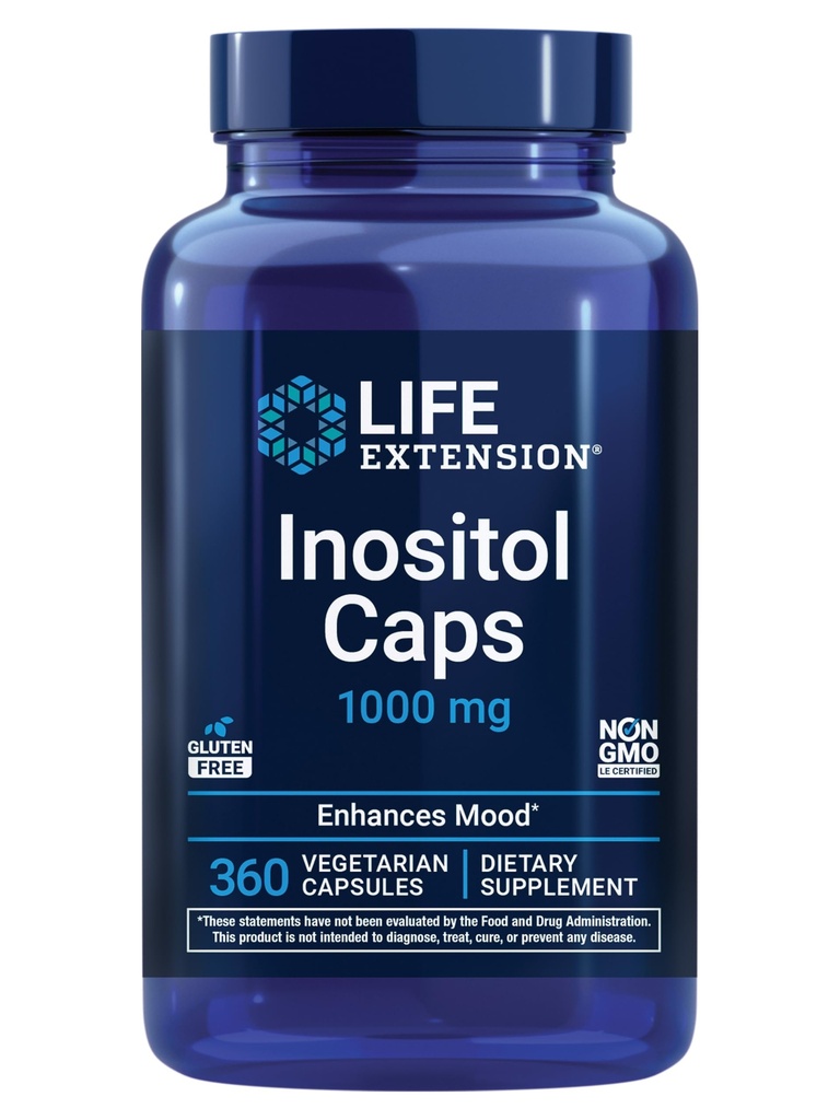 Life Extension Inositol Caps - 1000 mg, Myo- Inositol - Mood Health, Well- Being, Zdrowe Metabolizm, Hormony Równowaga - Bezglutenowy, Non-GMO, Wegetarianin - 360 Kapsułki