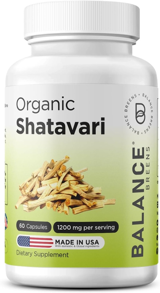 Organic Shatavari 1200mg, 60 Kapsułki - Lactation Support Vitamin, Hormonal Balance for Women, Asparagus Racemosus Root