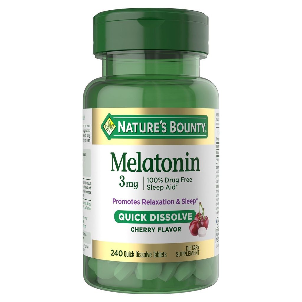 Nature's Bounty Melatonin 3mg Quick Dissolve, Sleep Aid Supplement, Sleep Aids for Adults, Cherry Flavor, 240 Count (Pack of 1)