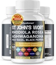 St. John's Wort Rhodiola Rosea Ashwagandha Holy Basil Valerian Chamomile Black Pepper -150 Capsules- Made in USA