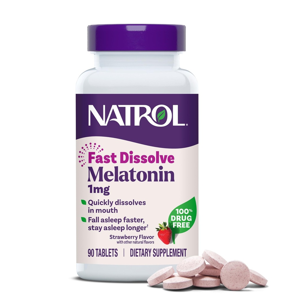 Natrol Szybkie rozpuszczenie Melatonina 1 mg, Wsparcie snu dla dorosłych