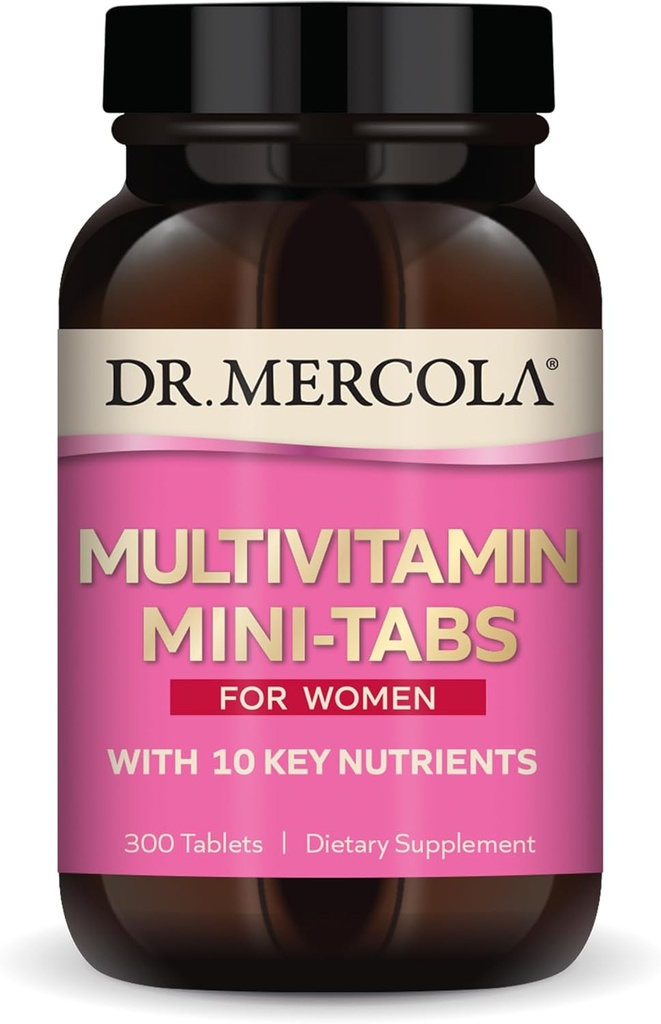 Dr. Mercola Multivitamin Mini- Tabs dla kobiet, 30 Sług (300 Tabletki), z 10 Kluczowe składniki odżywcze, Pomaga optymalne zdrowie kobiet, Non-GMO