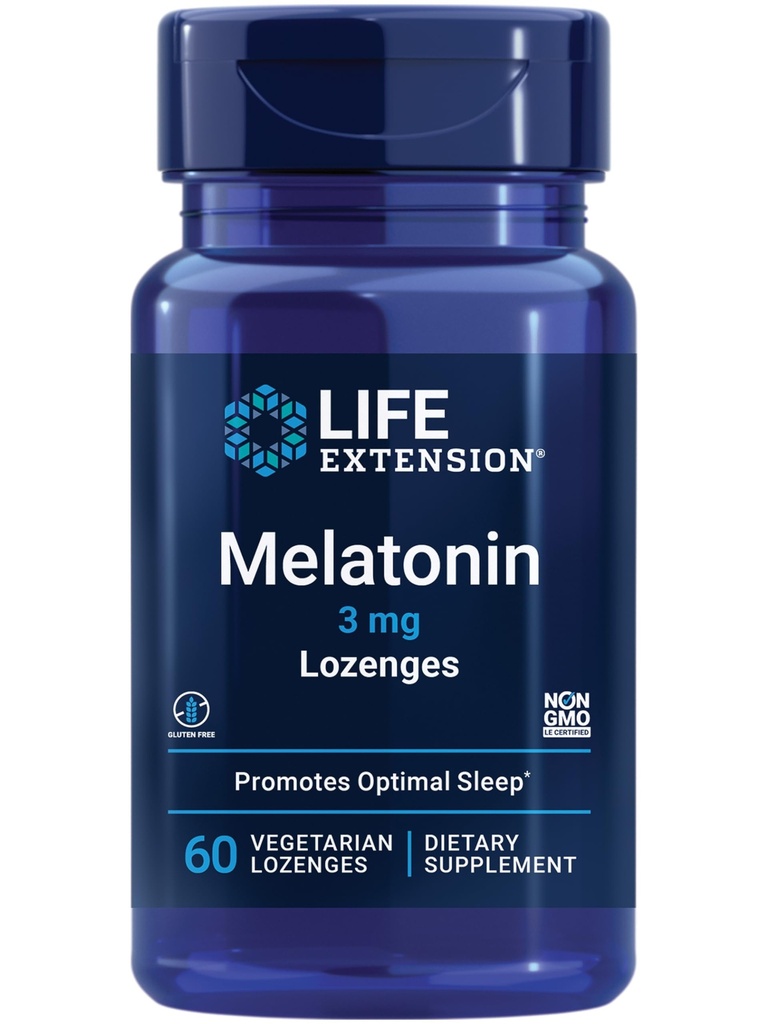 Przedłużenie życia Melatonina, 3 mg, Optimal Sleep Support, Zdrowy krąg rytmy, Cellular Defense, Gluten- Free, Non-GMO, Wegetarianin, 60 lizaki do żucia
