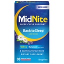 MidNite Powrót do snu Niska dawka, 1,5 mg Melatonina Sleep Assistance, Non-Habit Forming, Ziołowy suplement diety dla dorosłych, Bez narkotyków, Bez glutenu, Bezmleczny, Wegański, 30 Szybkie tabletki topniejące