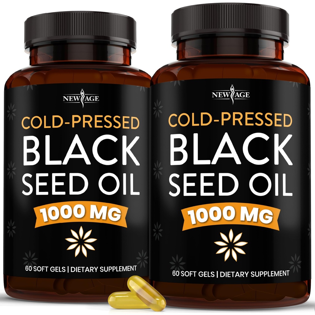 Nowy wiek Olej z nasion czarny Softgel kapsułki - Premium Cold- Pressed Nigella Sativa Producing Pure Black Cmin Seed Oil - Non-GMO & Vegetarian (120 Softgels)
