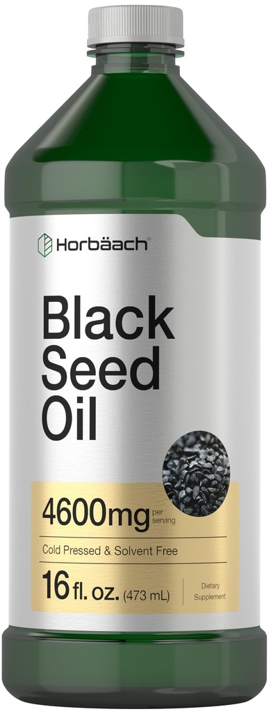 Horbäach Black Seed Oil Liquid 124; 16oz Nex124; 4600mg Negella Sativa Supplement Equipment 124; Omega 6 & 9 Nex124; Vegetarian, Non-GMO, Gluten Free i Solvent Free Formula