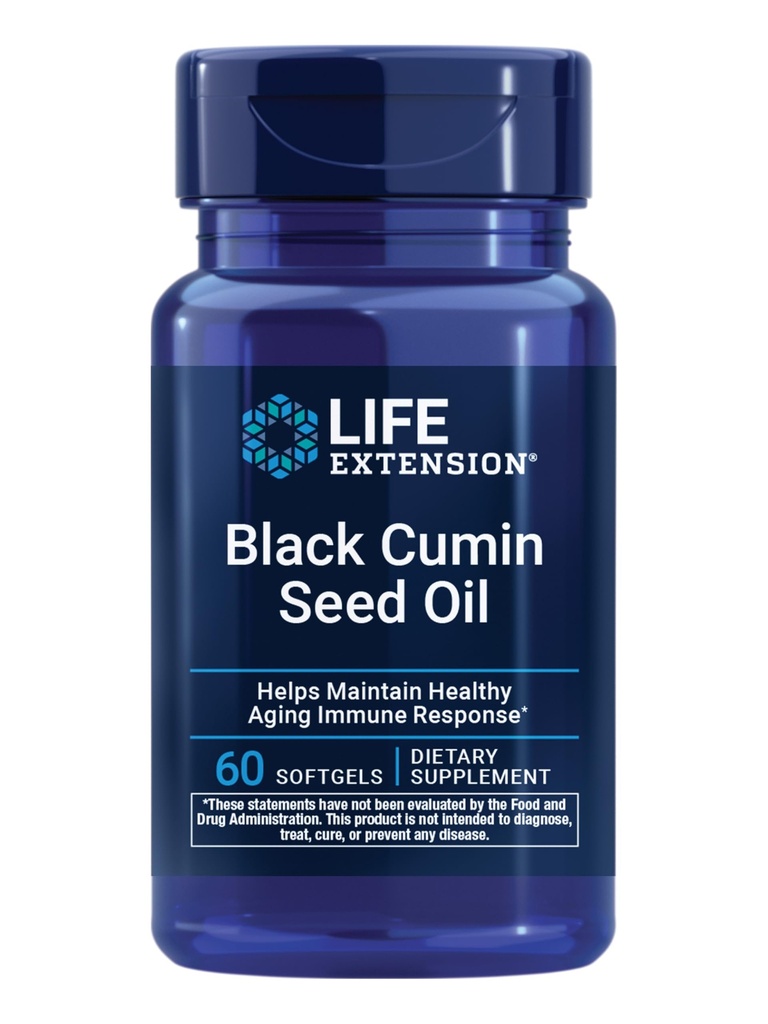 Life Extension Black Cumin Seed Oil, Black Cumin, Immune Health Support, Whole-Body Health, Healthy Aging, Gluten Free, Non-GMO, 60 softgels