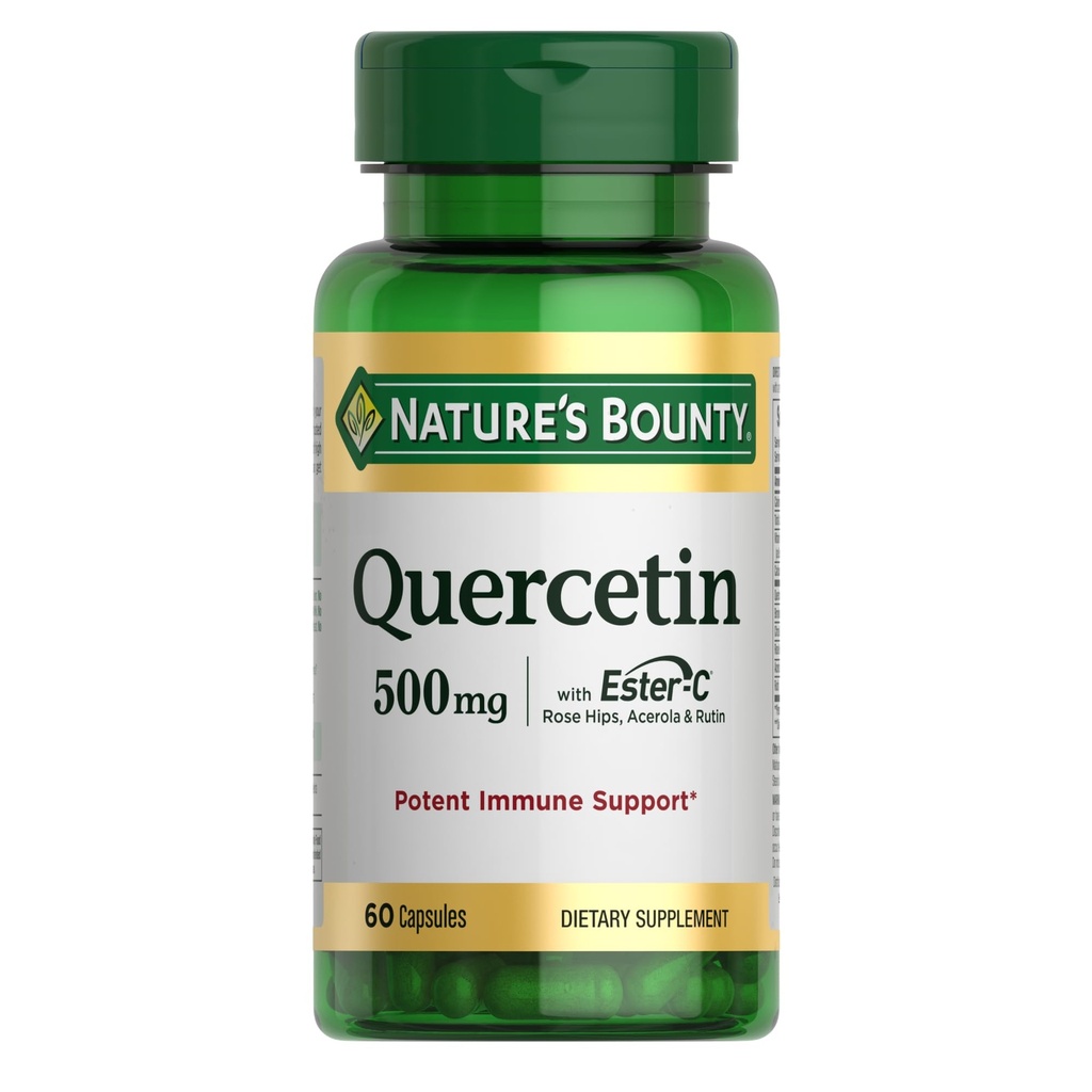 Nature 's Bounty Quercetin, Wsparcie immunologiczne, 500mg, Witamina C, Rose Hips, & Rutin, 60 liczba