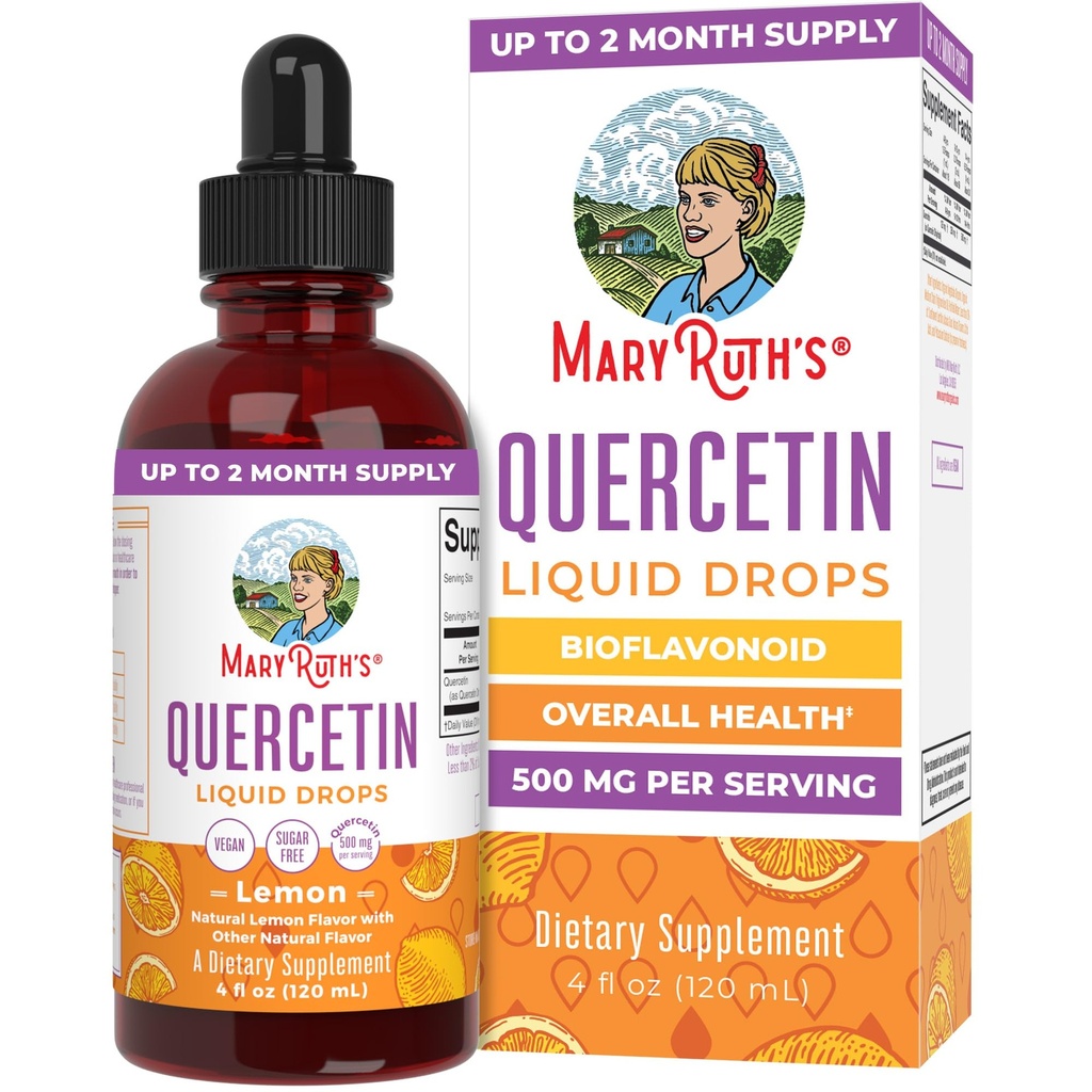 MaryRuth Organics Quercetin Liquid Drops 124; Cukier wolny 124; 500 mg dla dorosłych 18 & Ponad 124; Zdrowie układu sercowo-naczyniowego dla dorosłych 124; Bioflavonoid 124; Wegan 124; Non-GMO 124; Gluten wolny 124; 4 Fl Oz