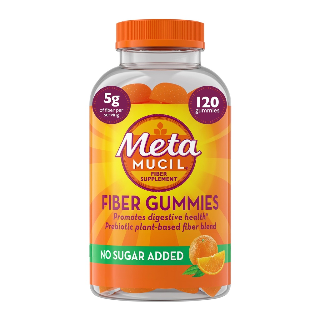 Metamucyl Fiber Gummies dla dorosłych, bez dodatku cukru Flavor pomarańczowy, 5g roślin prebiotycznych na bazie mieszanki fiber suplement, 120 Liczba