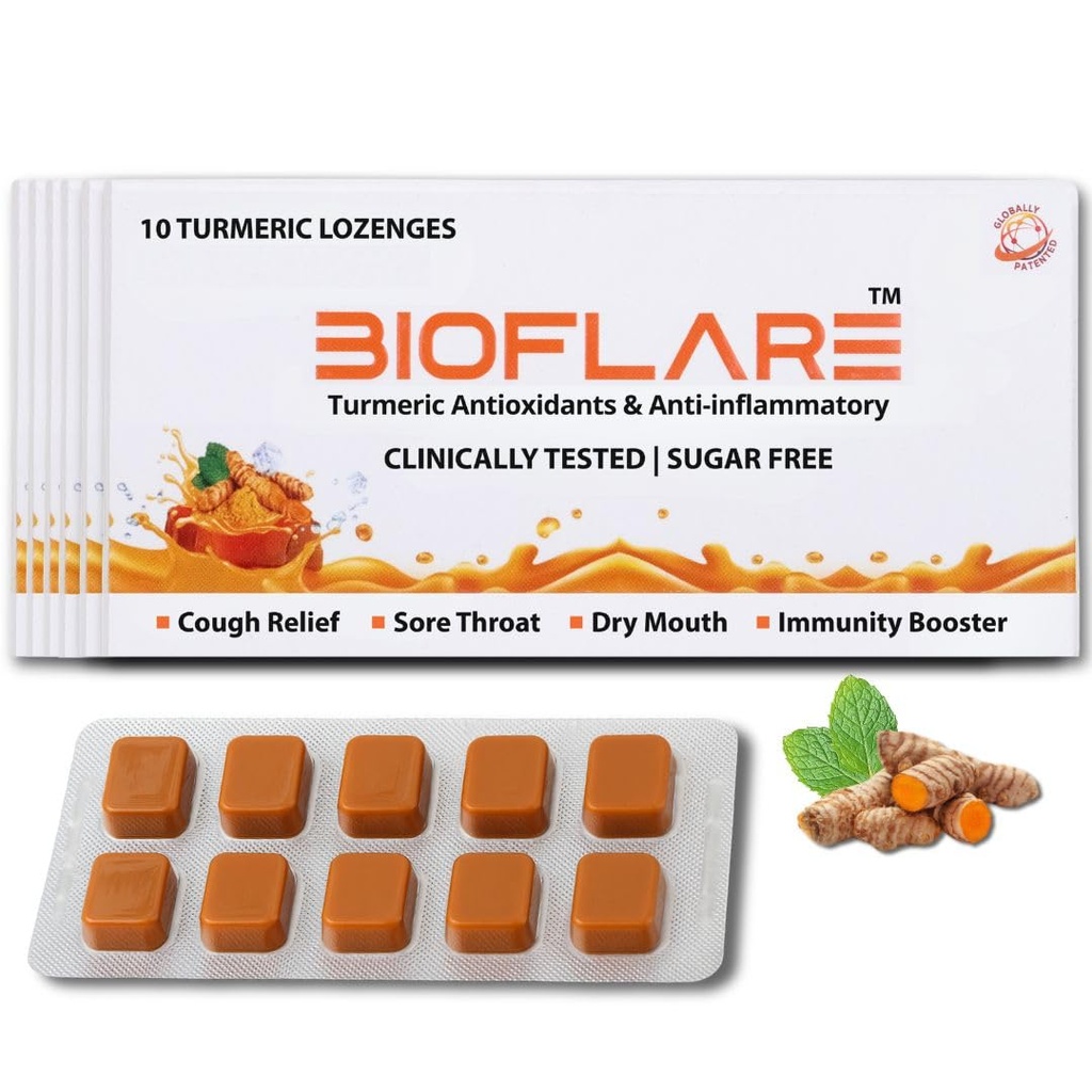 Turmerowe Lozenges - Bezcukrowe krople do kaszlu dla dorosłych, Sore Throat Relief & Suche Mouth Lozenges - Turmeric Curcumin Supplement, Antyzapalne wsparcie, Cough Suppressant (6- Pack / 60 Count)