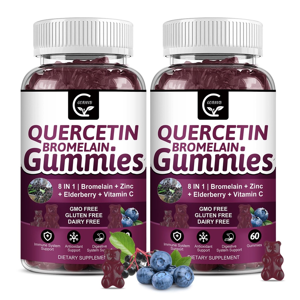 (2 Pack) Quercetin Gummies - Quercetin with Bromelain 2378mg - Mieszanka z Elderberry, Echinacea Purpurea Extract, Cynk, Witamina C, D3, K2, Complex Supports Immune, Kardioviral & Research Function