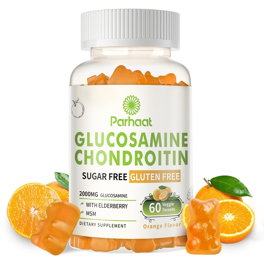 Glukozamina Chondroitin Gummies z musm & Elderberry Extra Siła - Joint Support, Antyoksydant Immune Support Supplement dla dorosłych, mężczyzn i kobiet. Pomarańczowy