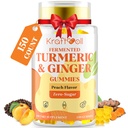 5 Miesiące dostaw gum turmerowych i imbirowych z papryką czarną, fermentowane Turmeric dla Joint Comfort & Mobilność, Sugar-Free z witaminą D3 + K2, Natural Peach Flavor - 150 Gummies