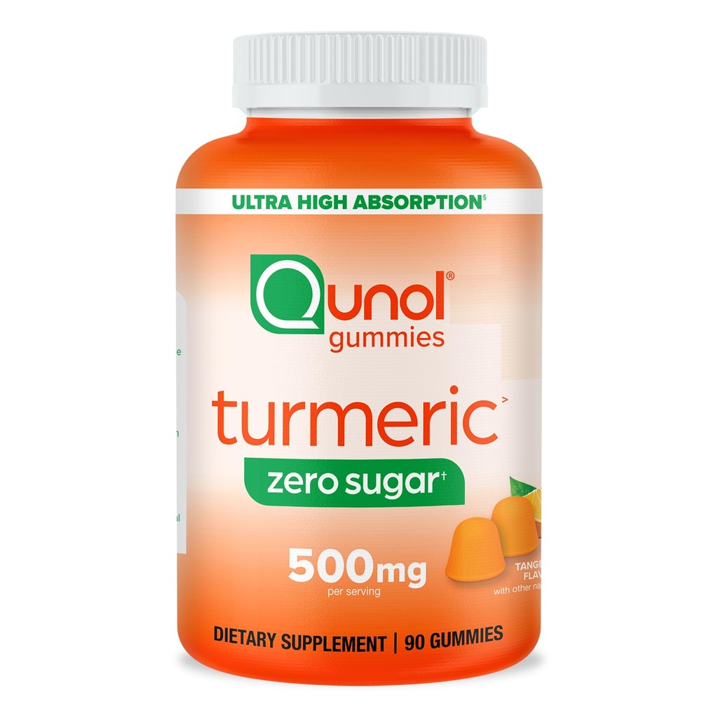 Qunol Zero Sugar Turmeric Gummies, Gummy with 500mg Turmeric Curcumin, Joint Support Supplement, Ultra High Absorption Turmeric Curcumin, Vegetarian, Gluten Free, 90 Count