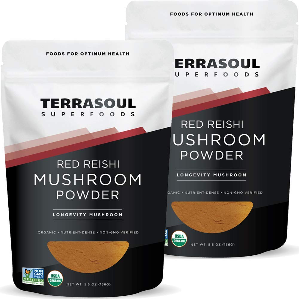 Terrasoul Superfoods Organic Reishi Mushroom Powder (4: 1 Extract), 11 Oz (2 Pack) - Immune Boosting Building 124; Kawa Enhancer 124; Deeper Sleep