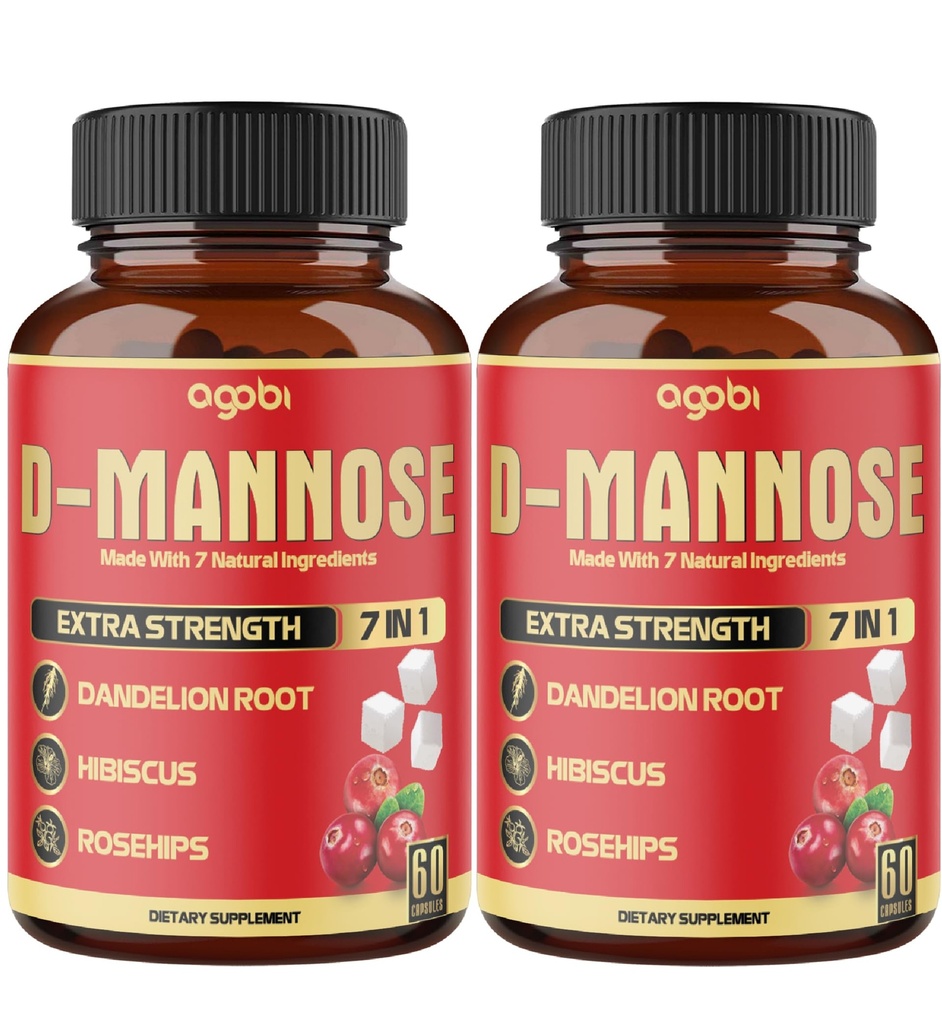 2 Opakowania 60 Liczy 4 Miesiące - Kapsułki D- Mannose - Naturalny Trakt moczowy Zdrowie i Wsparcie immunologiczne - 7in1 z Żurawiny, Dandelion, Hibiscus & Więcej