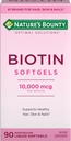 Nature 's Bounty Biotin 10000mcg suplement, Wspiera zdrowe włosy, skóry i paznokci, optymalne rozwiązania Witamina do włosów z Biotin, 90 Szybkie uwalnianie płynne softgele
