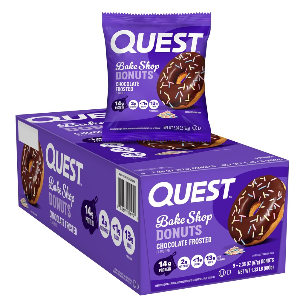 Quest Nutrition Bake Shop, Czekolada Mrożone pączki, 14 g białka, Mniej niż 1 g cukru, Przekąski białka, niski cukier, 9 Hrabia