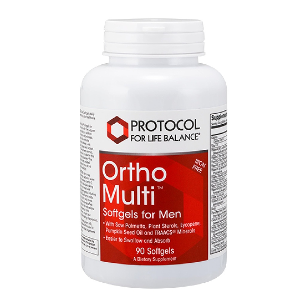 PROTOKÓŁ BALANCE ŻYCIA Ortho Multi Softgels for Men - Multivitamin for Prostate Health - with Saw Palmetto, Zinc & CoQ10 - Men Daily Multivitamine - Iron Free - 90 Softgels