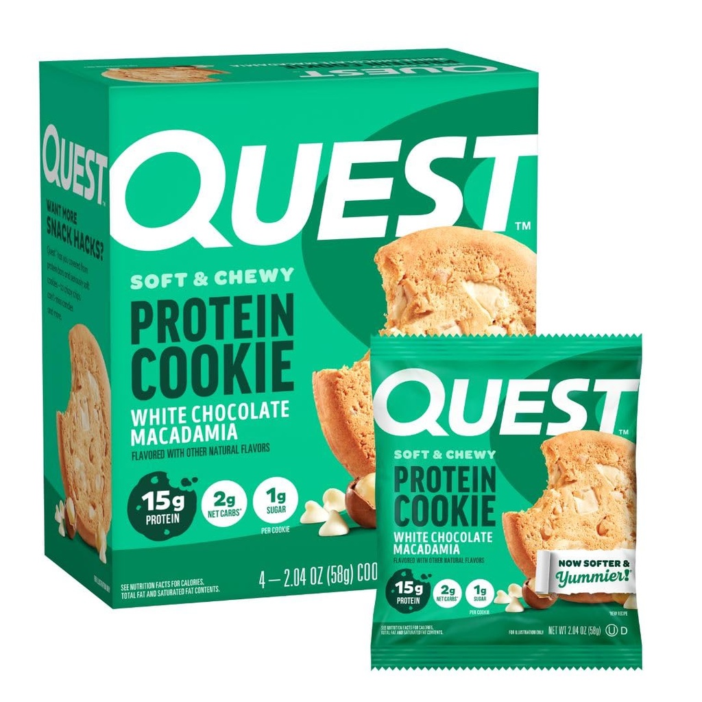 Quest Nutrition White Chocolate Macadamia Protein Cookie, 15 g białka, 1 g cukru, 2g netto węglowodanów, Keto Friendly, wysoki poziom białka, niskie węglowodany; 4 Hrabia