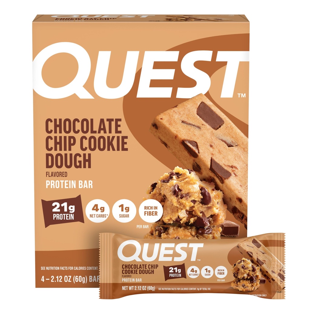 Quest Nutrition Chocolate Chip Cookie Dżugh Bary, 21g Protein, 4, Węglowodany netto, 1 g cukru, wysokiej fiber, Gluten Free, Keto Friendly, 4 Hrabia