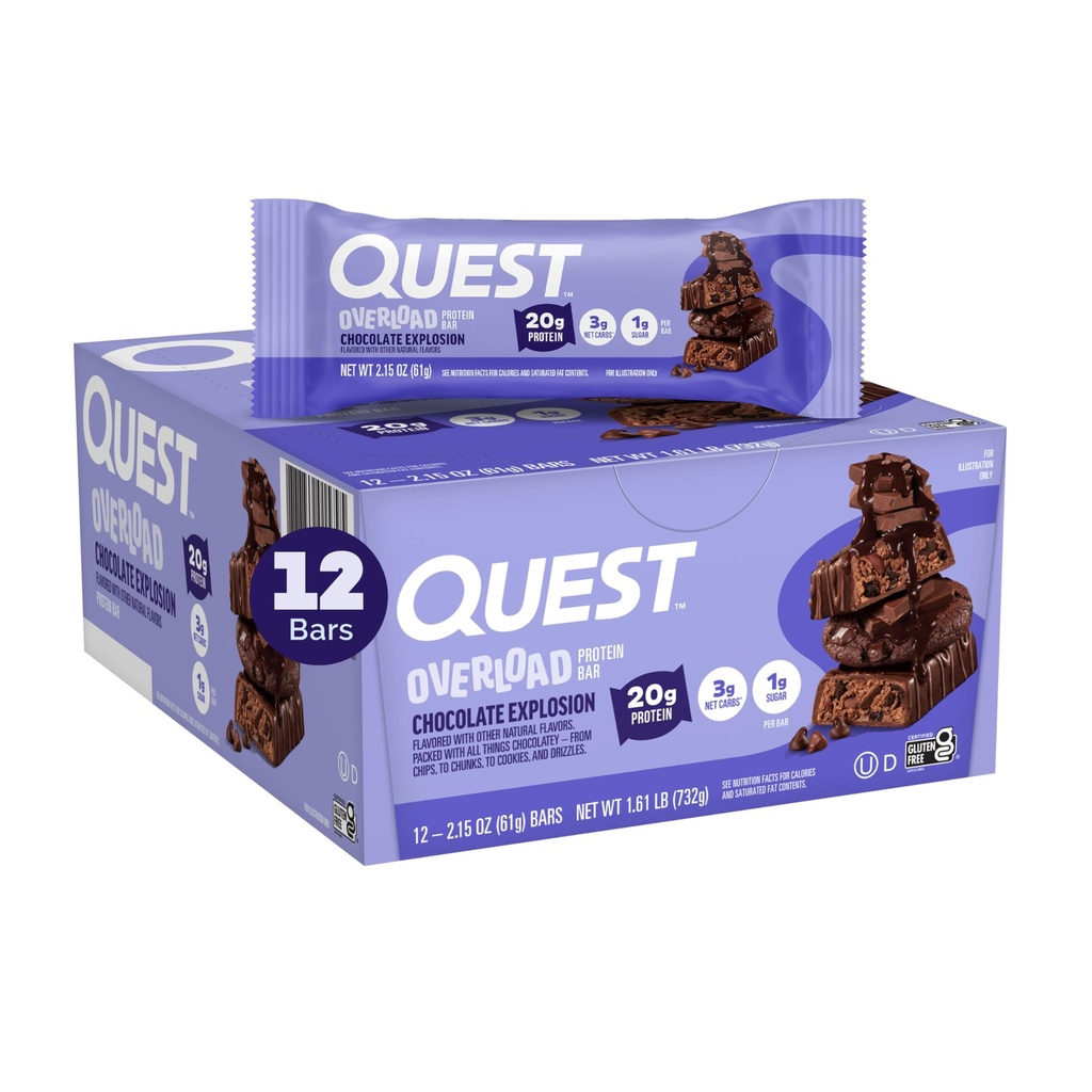 Quest Nutrition Przeładowanie Bary białka, Eksplozja czekolady, 20 g białka, 1 g cukru, 3g węglowodanów netto, Gluten Free, 12 Hrabia