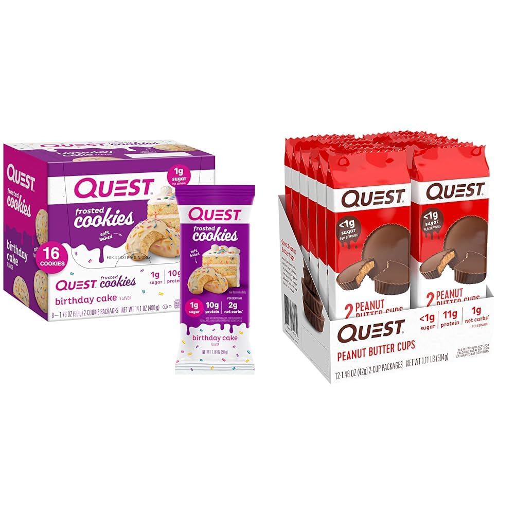 Urodziny Quest Cake Frosted Cookies Twin Pack, 8 Licznik i Masło orzechowe kubki, 12 Licz