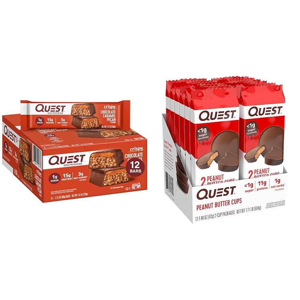 Quest Nutrition Chrupiąca Czekolada Karmel Pecan Hero Protein Bar, 15 g białka, 1 g cukru & wysoki poziom białka niskie węglowodany, Gluten Free, Keto Friendly, Masło orzechowe Cups, 12 Hrabia