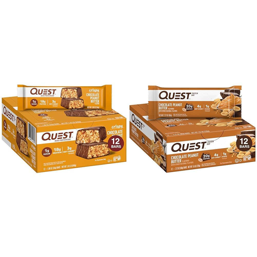 Quest Nutrition Chrupiący Czekoladowy Masło Peanut Hero Bar Protein, 18g Białko i Czekoladowy Masło Peanut Bary, Wysokie Białko, Niskie węglowodany, Gluten Free, Keto Friendly, 12 Hrabia