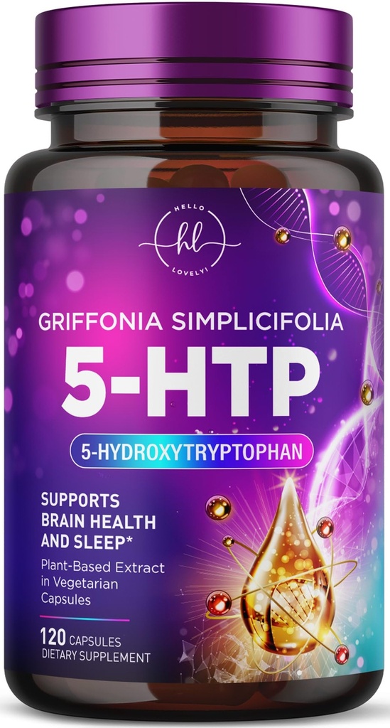 5- HTP Suplement - 200mg na Serving - Dodatkowa siła 5HTP z Griffonia Simplicifolia - Pomaga Resteful Sleep, Natural Calm & Brain Health - 5 Hydroksytryptofan - Butelki w USA - 120 Kapsułki