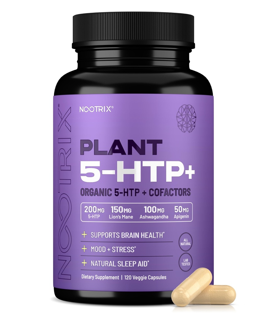 Nootrix Organic Plant 5 HTP + Suplement ASTM 124; Wspomaga pamięć, koncentrację mentalną, zdrowie i energię 124; Promuje zdrowe nastroje i funkcje mózgu 124; Witamina B6 & L Theanine 124; 120 Kapsułki