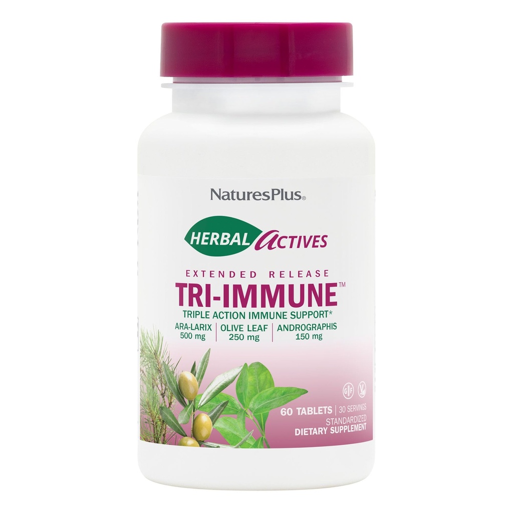 NaturesPlus Herbal Actives Tri- Immune, Rozszerzone wydanie - 60 Tabletów - Wegetarianin, Gluten Free - 30 Służb
