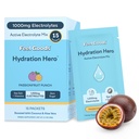 Feel Goods Hydration Hero, 1,000mg Electrolytes Powder, Cukier wolny, Magnez, Organic Aloe Vera, L Theanine, Witamina C & B12, Keto, Wegan, Pakiety Electrolyte, Passion Fruit Punch, 15 Count