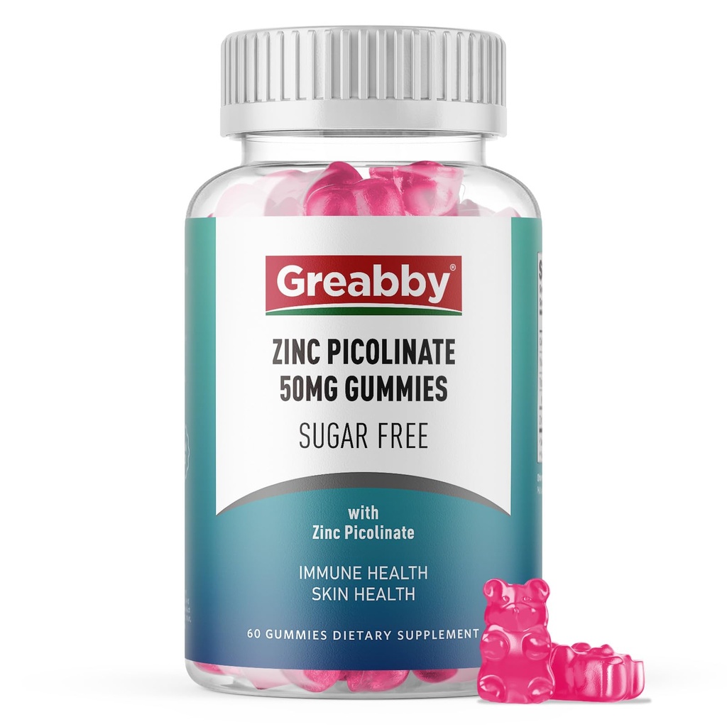 Gumie cynku - Pikolinian cynku 50mg, Cukier wolny, Wysoko Absorbowalny Cynk Pikolinian suplement dla dzieci i dorosłych, Wsparcie wzrostu, Funkcja immunologiczna, Zdrowie skóry, 60 Gumiaki