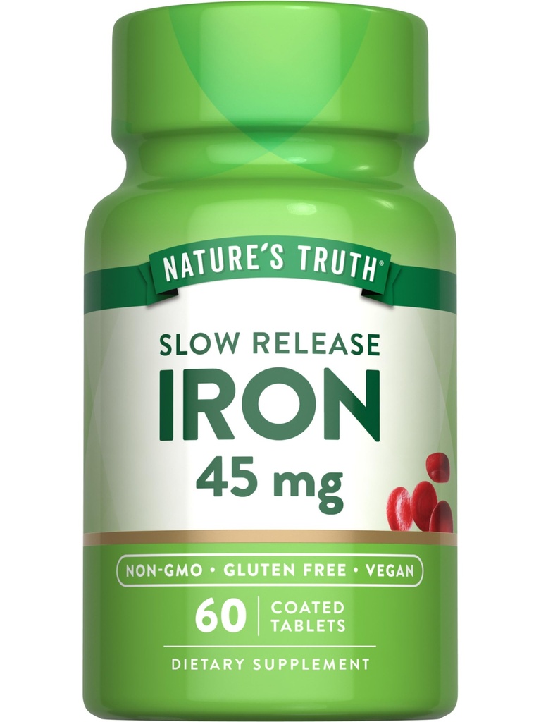 Nature 's Truth Iron Supplement Agregat 124; 45 mg Agregat 124; 60 Pigułek Agregat 124; Siarczan żelazny Agregat 124; Nie-GMO & Gluten Witamina wolna dla mężczyzn i kobiet
