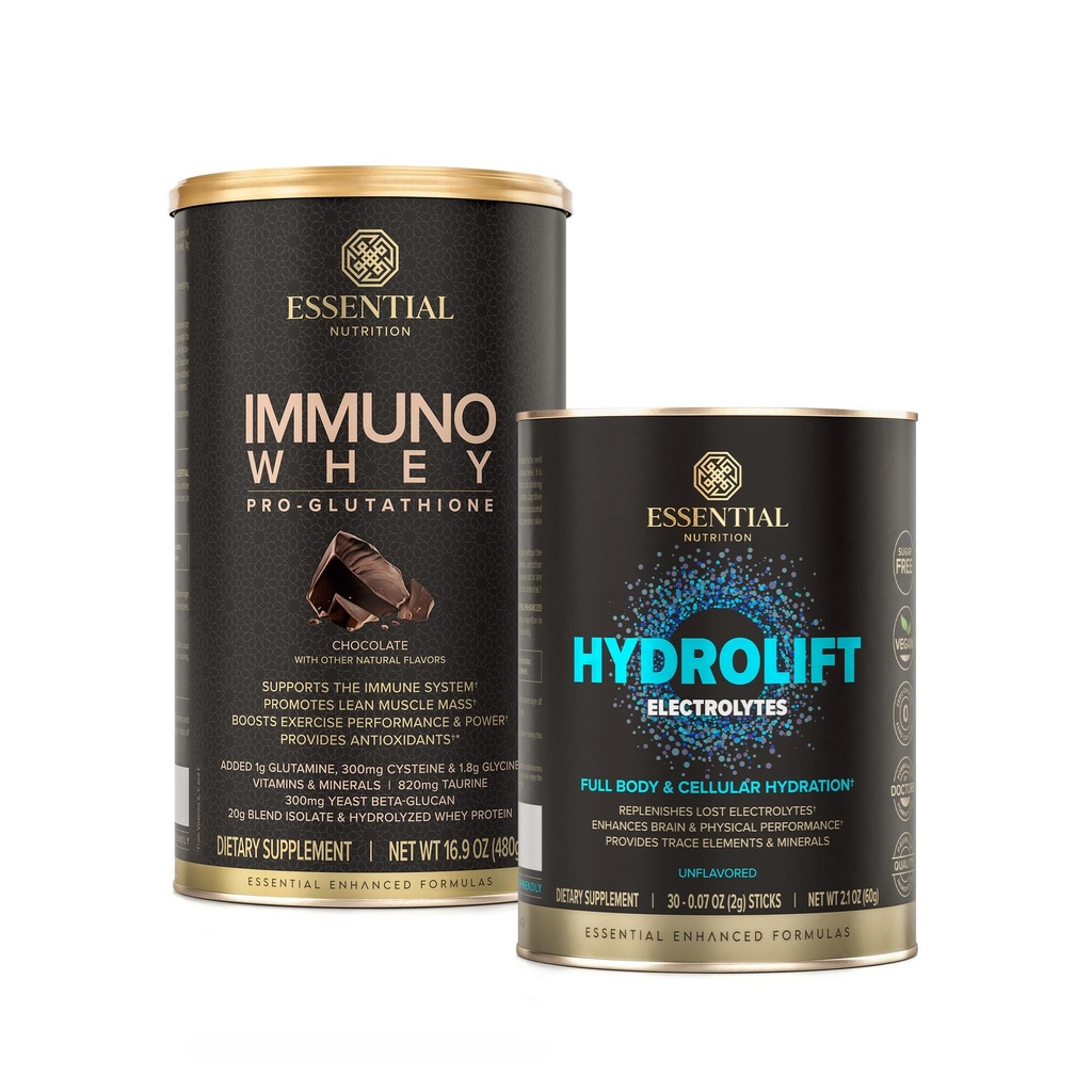 Esential Nutrition Hydrolift Electrolytes + Immuno Chey Chocolate - Potężny Hydration z Minerałów śladowych i Glutatione- Support Protein Formula - Keto Friendly, Cukier wolny