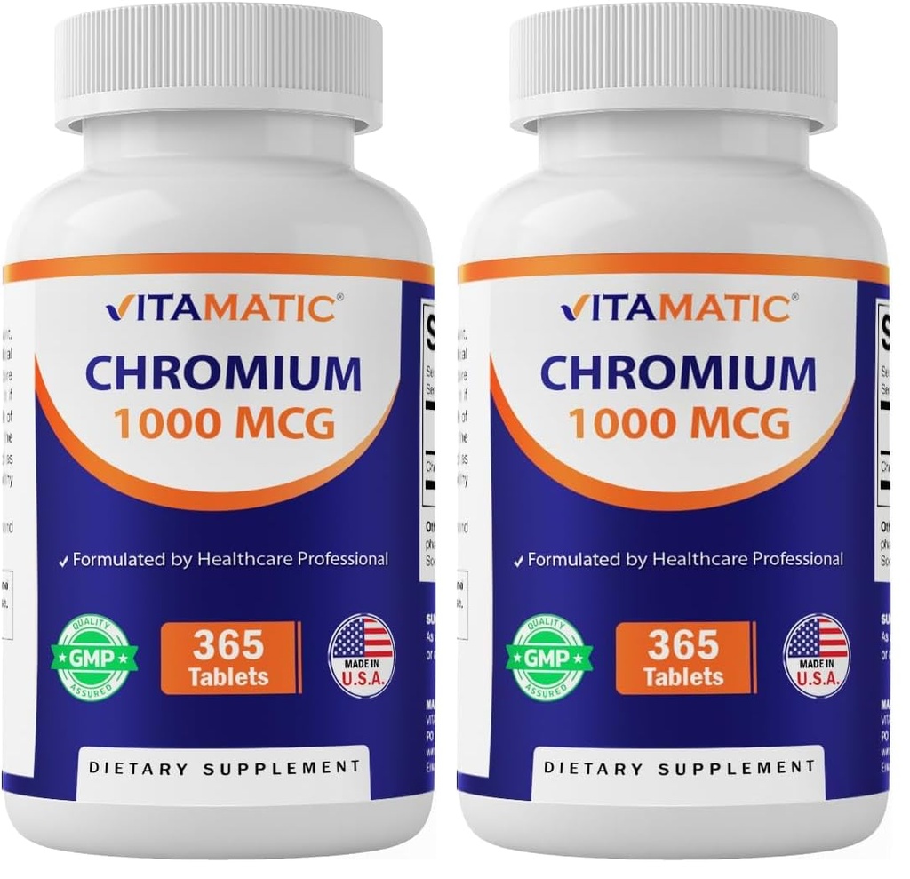 Vitamatic Chromium 1000 mcg ratiopharm 124; 365 Tablets ratiopharm 124; High Potency Chroms Pikolinate 124; Non-GMO, Gluten Free (opakowanie 2)