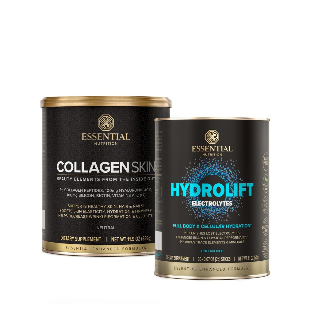 Collagen Skin + Hydrolift Bundle - Zhydrolizowane Bioaktywne Kolagen Peptydy z kwasem hialuronowym, Biotin & Silicon i Hydrolift-Free elektrolity z pierwiastkami śladowymi i minerałami