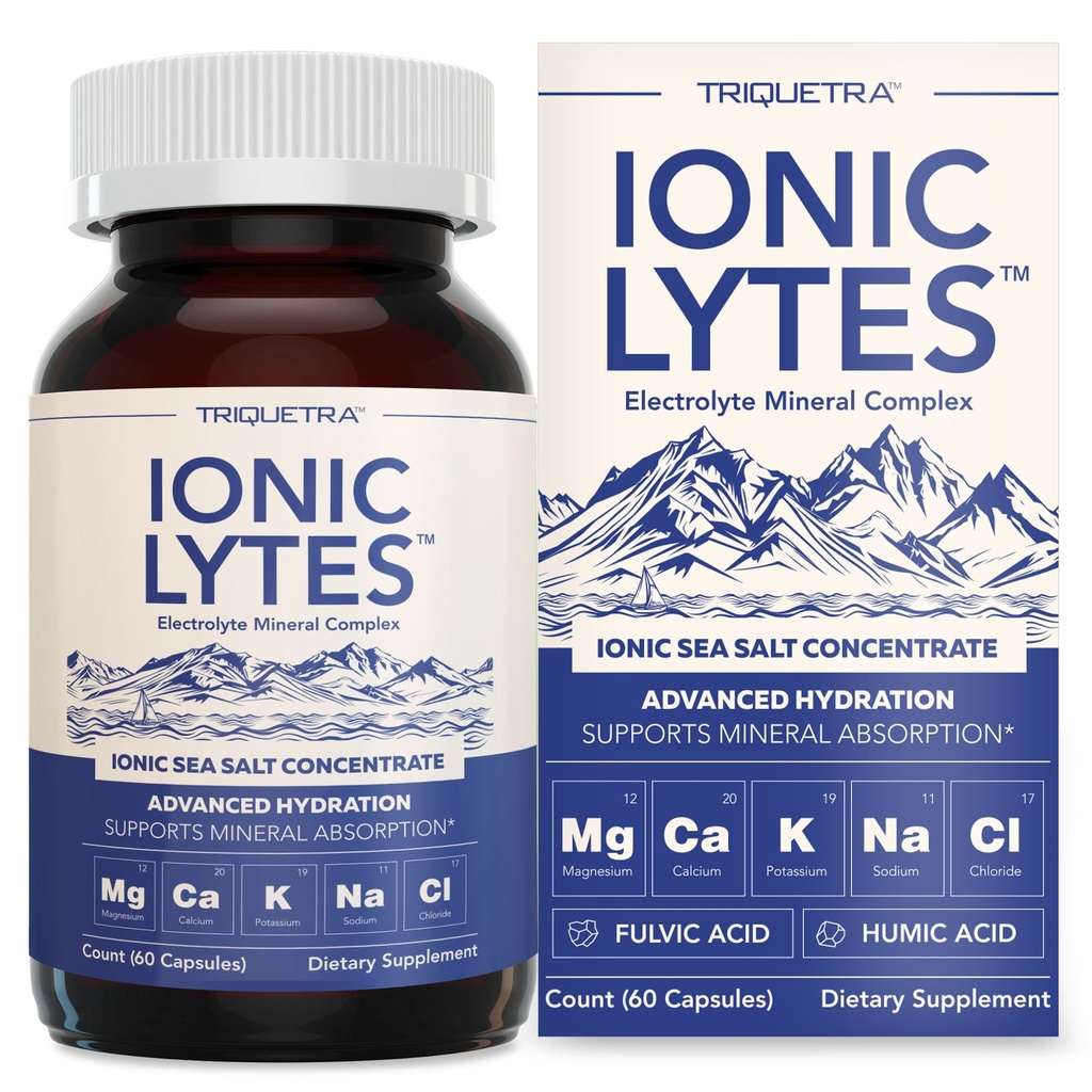 Jonic Lytes ™ Electrolyte Mineral Complex z jonową solą morską, Fulvic & Humic Acid - wspomaga nawadnianie, elektrolity i równowagi mineralnej & funkcje mięśni (60 kapsułek) - wolne od soi, bez glutenu, cGMP