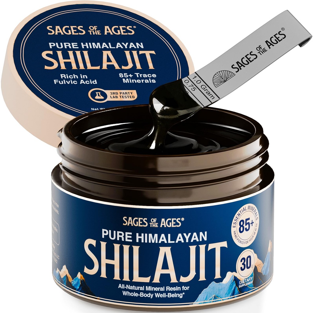 Pure Himalayan Shilajit Resin - 500 mg Max Siła Organic Fulvic Acid Complex for Men & Women - Lab Tested with 85 + Trace Minerals - Energy, Stamina & Mental Performance - 30 g Jar