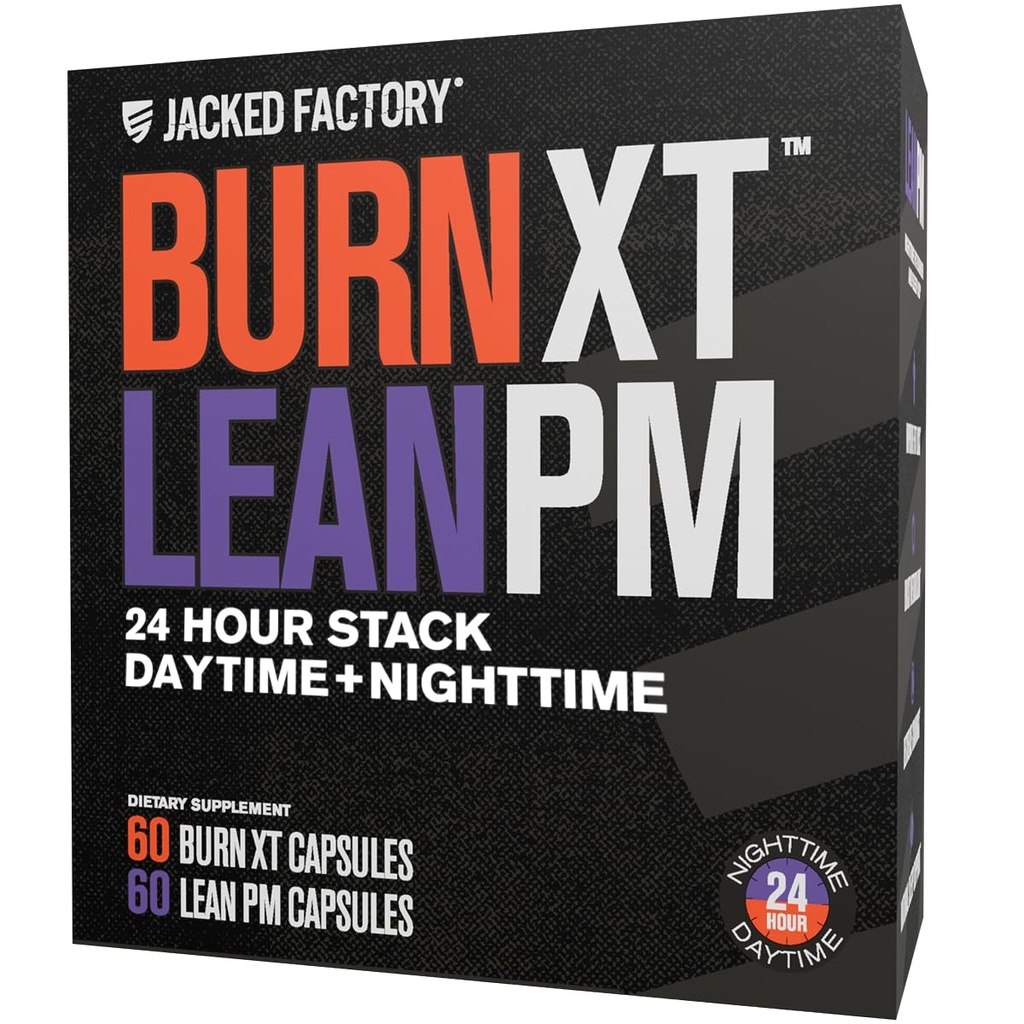 Jacked Factory Burn- XT + Lean- PM Kit - 24- Hour Body Composition & Metabolity Support Stack - Day & Night Formula - 60 Count, 2 Pack